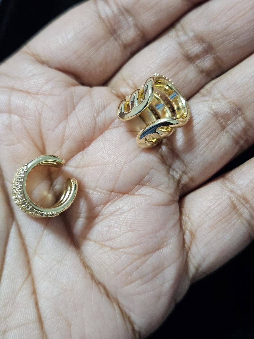 Gold Pavé Ear Cuffs- Sparkling Gold Tone - Picture 4 of 4